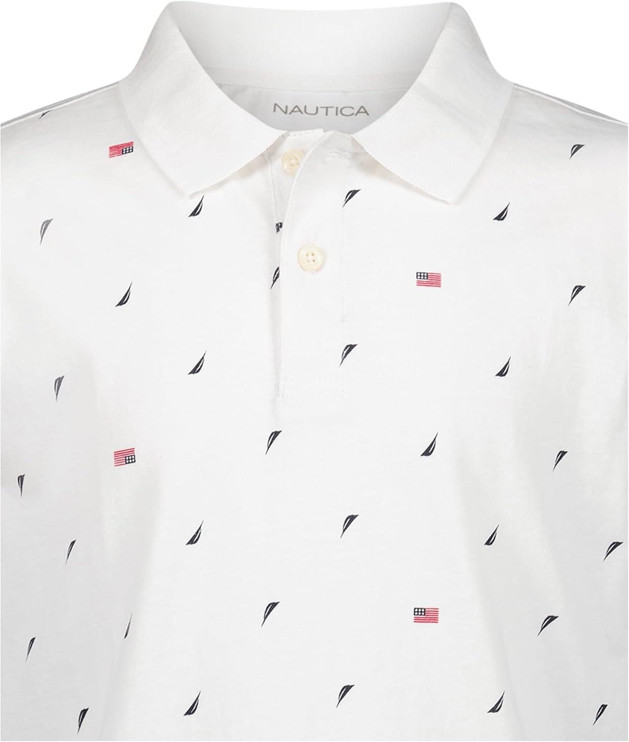 imageNautica Boys Short Sleeve Fashion Polo Button Closure Soft amp ComfortableAmericana Aop White