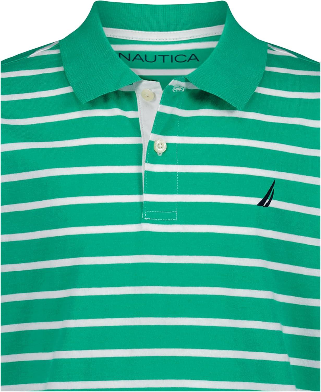 imageNautica Boys Short Sleeve Fashion Polo Button Closure Soft amp ComfortableCoast Stripe Gum Drop Green