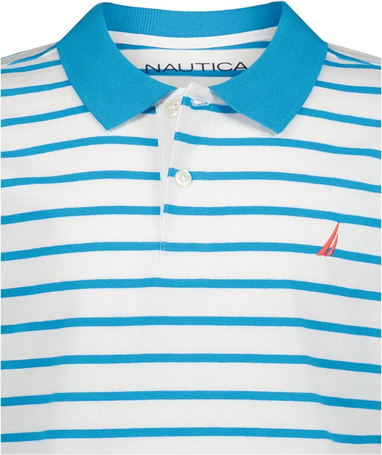 imageNautica Boys Short Sleeve Fashion Polo Button Closure Soft amp ComfortableCoast Stripe Hawiian Ocean