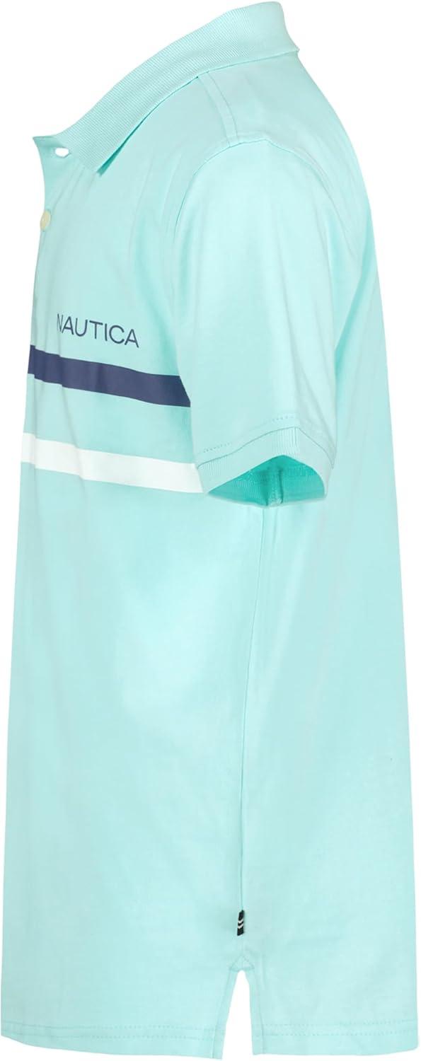 imageNautica Boys Short Sleeve Fashion Polo Button Closure Soft amp ComfortableDouble Stripe Blue Tinted