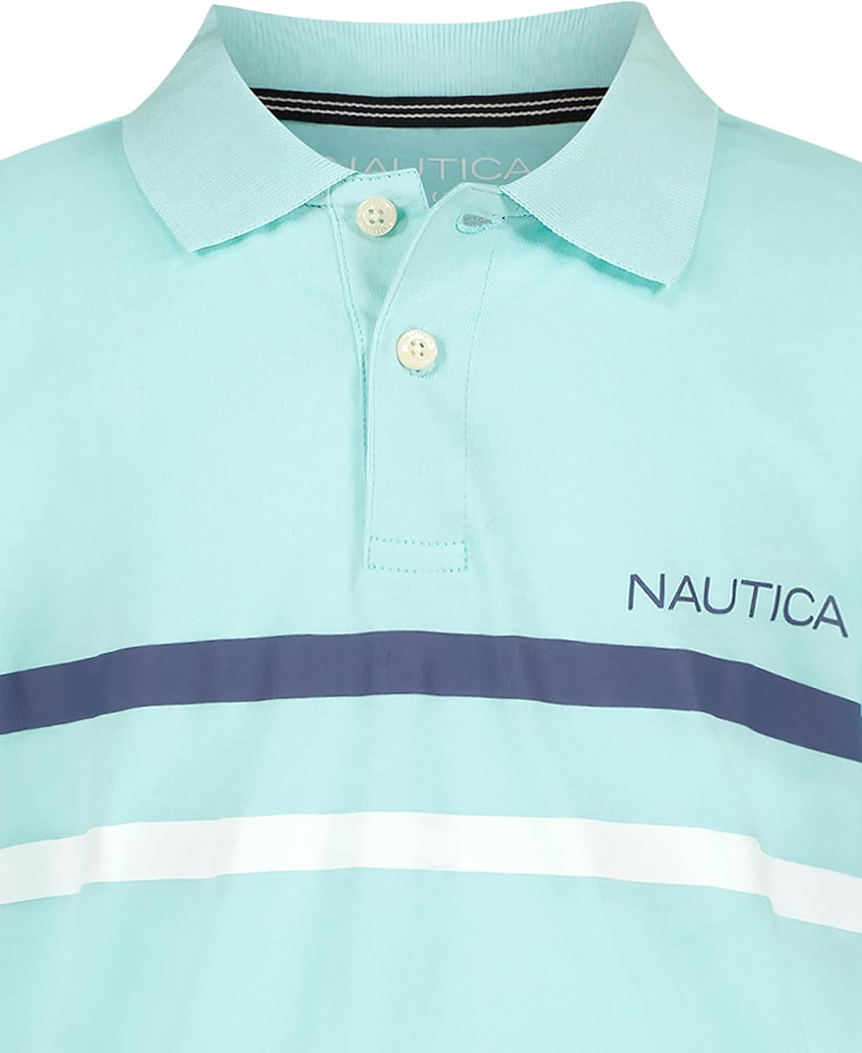 imageNautica Boys Short Sleeve Fashion Polo Button Closure Soft amp ComfortableDouble Stripe Blue Tinted
