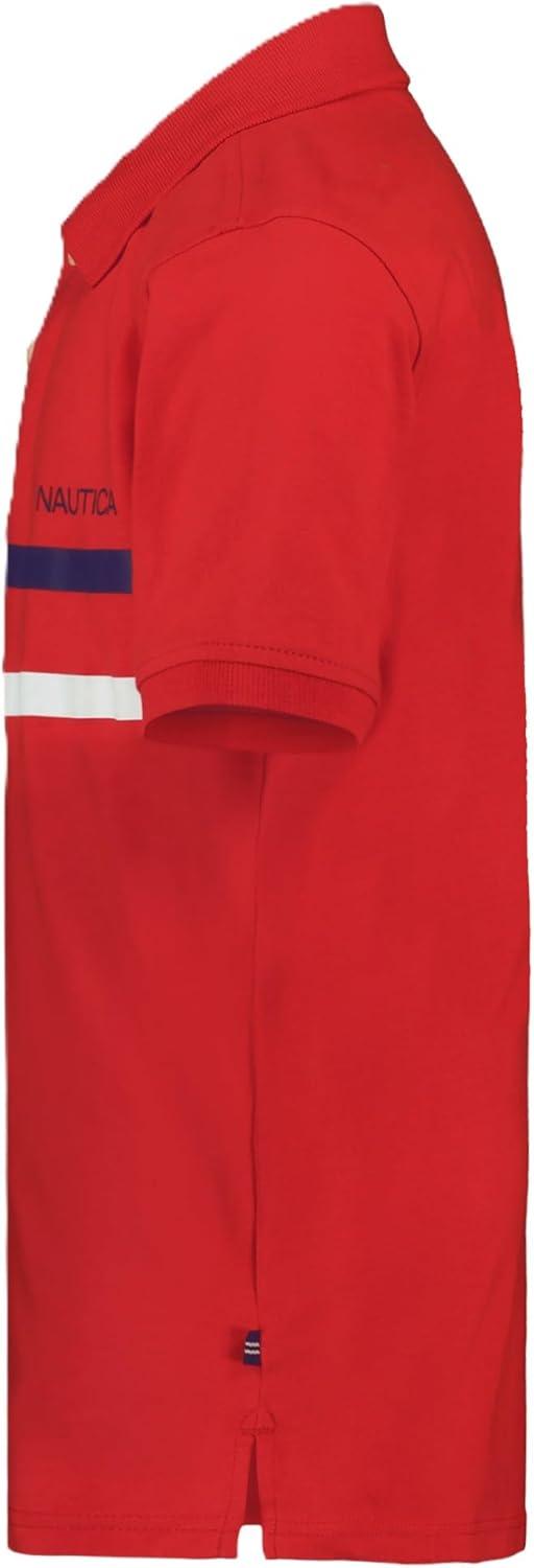 imageNautica Boys Short Sleeve Fashion Polo Button Closure Soft amp ComfortableDouble Stripe High Risk Red