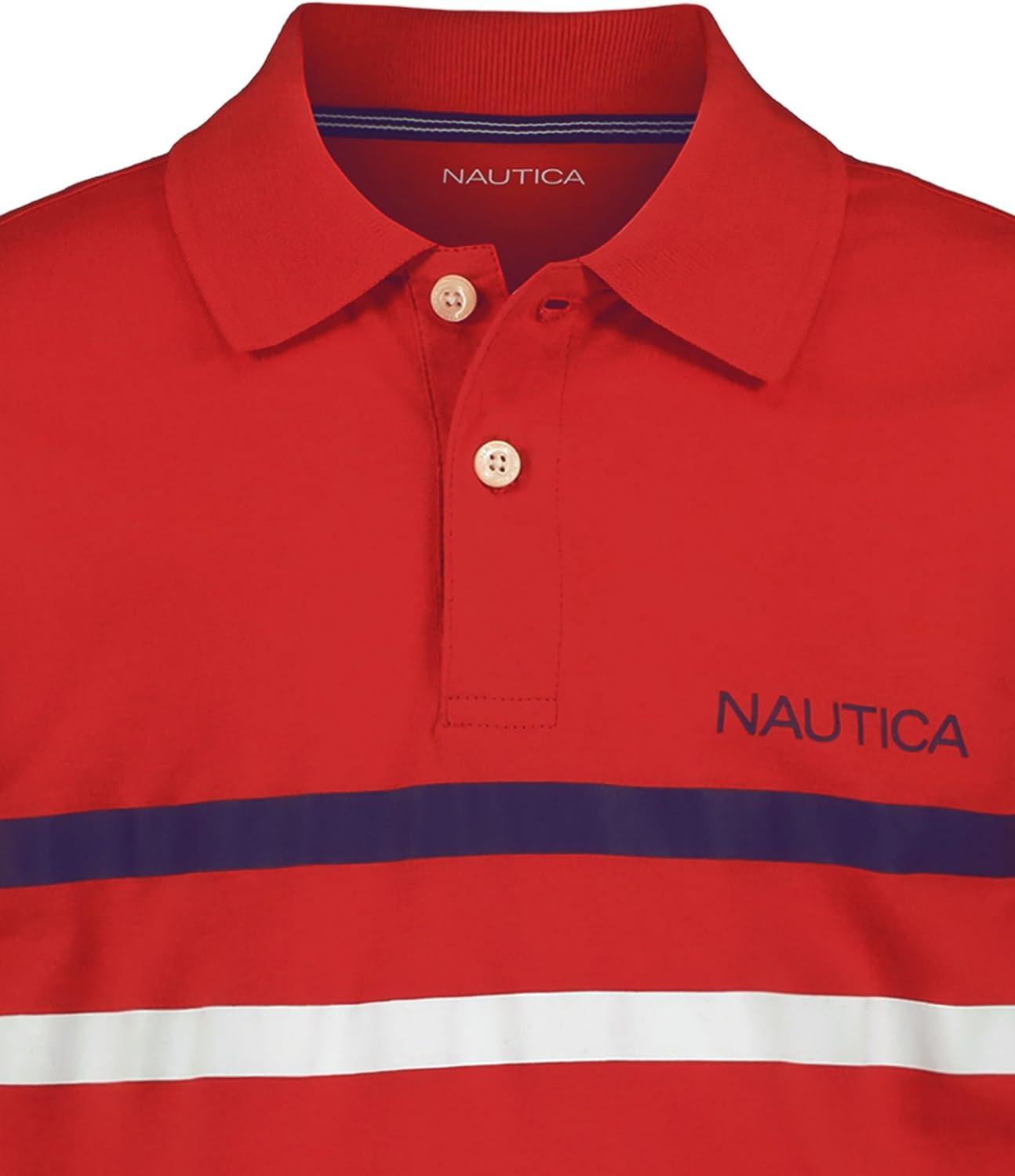 imageNautica Boys Short Sleeve Fashion Polo Button Closure Soft amp ComfortableDouble Stripe High Risk Red