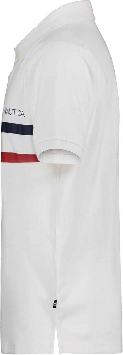 imageNautica Boys Short Sleeve Fashion Polo Button Closure Soft amp ComfortableDouble Stripe White