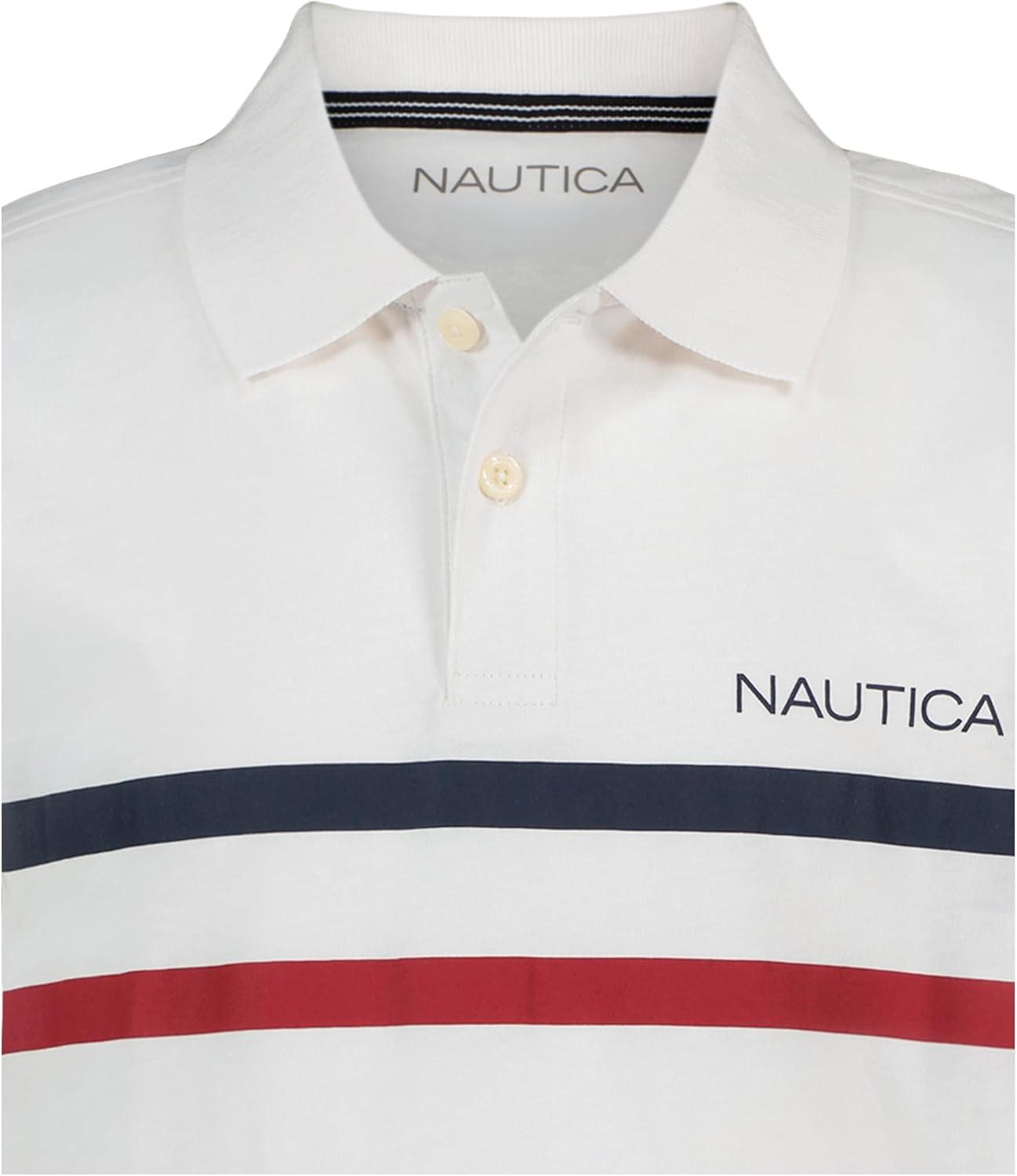 imageNautica Boys Short Sleeve Fashion Polo Button Closure Soft amp ComfortableDouble Stripe White