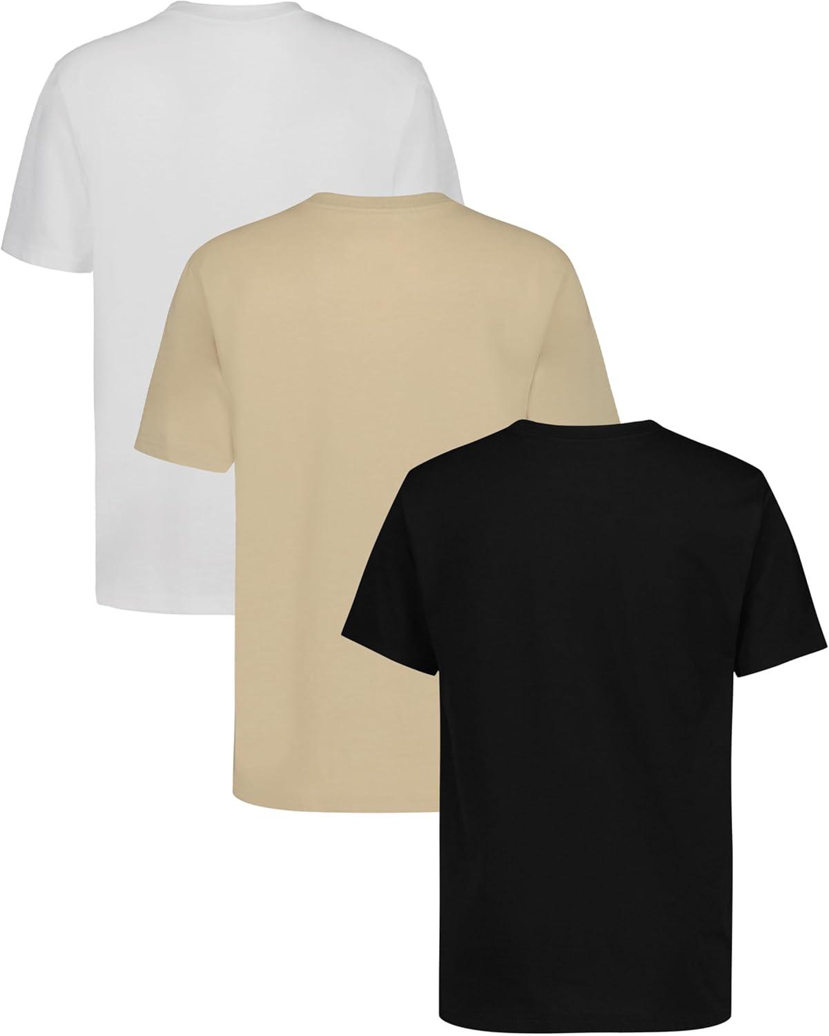 imageNautica Boys Short Sleeve Solid Crew Neck TShirt Multipack Soft Comfortable Relaxed FitBlackWhiteIrish Cream