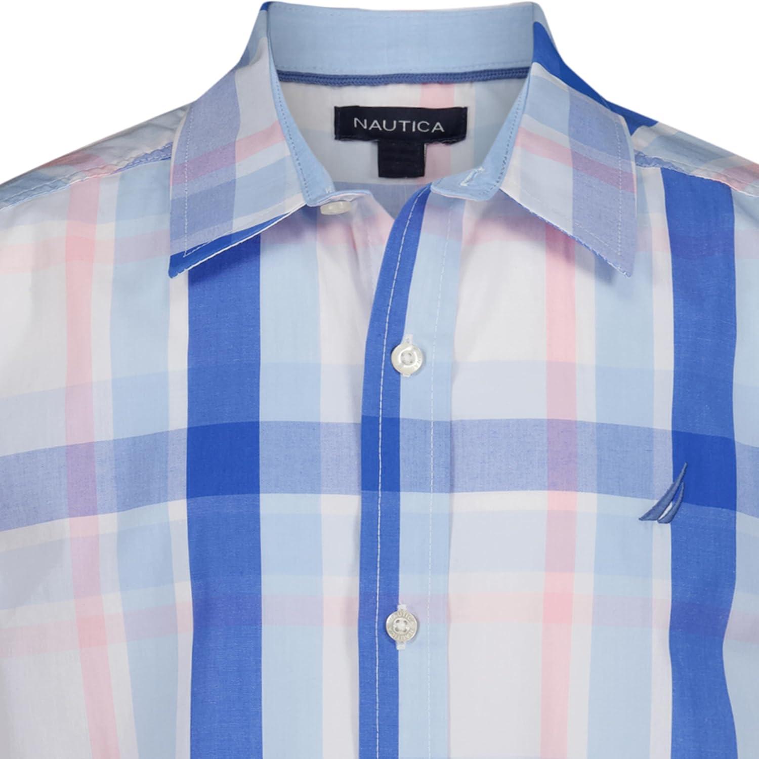 imageNautica Boys Short Sleeve Woven ButtonDown Shirt Light Weight amp BreathableAmericana Plaid