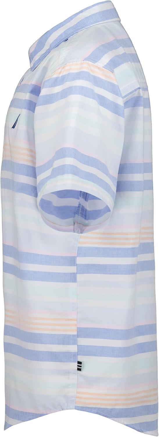 imageNautica Boys Short Sleeve Woven ButtonDown Shirt Light Weight amp BreathableCabana Stripe Cashmere Blue