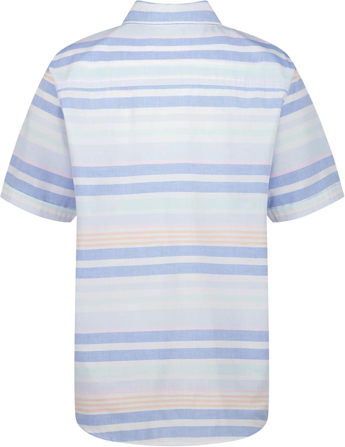 imageNautica Boys Short Sleeve Woven ButtonDown Shirt Light Weight amp BreathableCabana Stripe Cashmere Blue