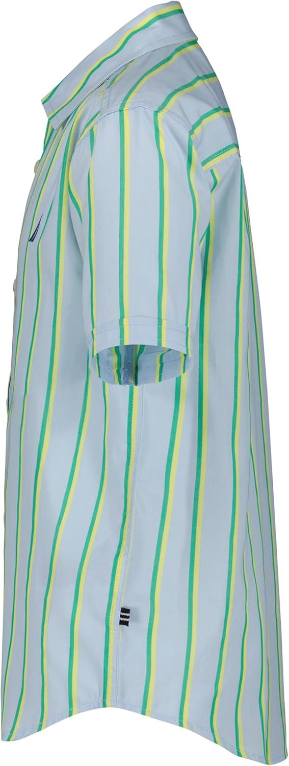 imageNautica Boys Short Sleeve Woven ButtonDown Shirt Light Weight amp BreathableCashmere Blue Thin Stripe