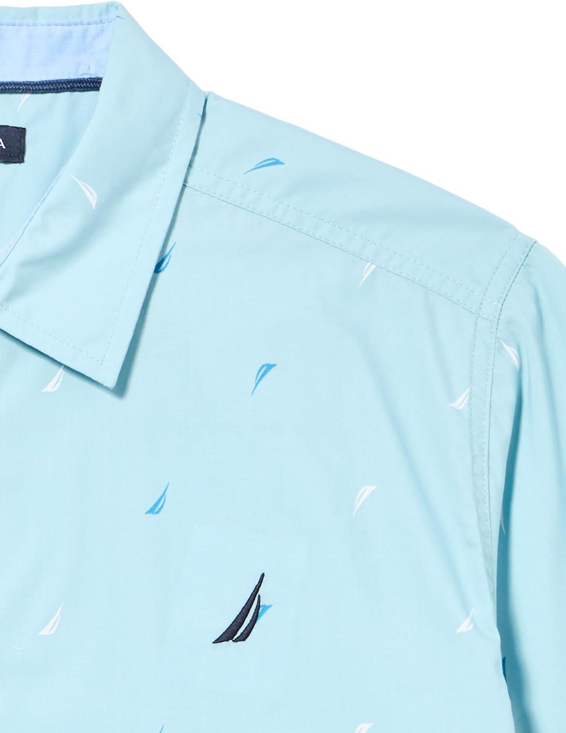 imageNautica Boys Short Sleeve Woven ButtonDown Shirt Light Weight amp BreathableJclass Aop Beachball Blue