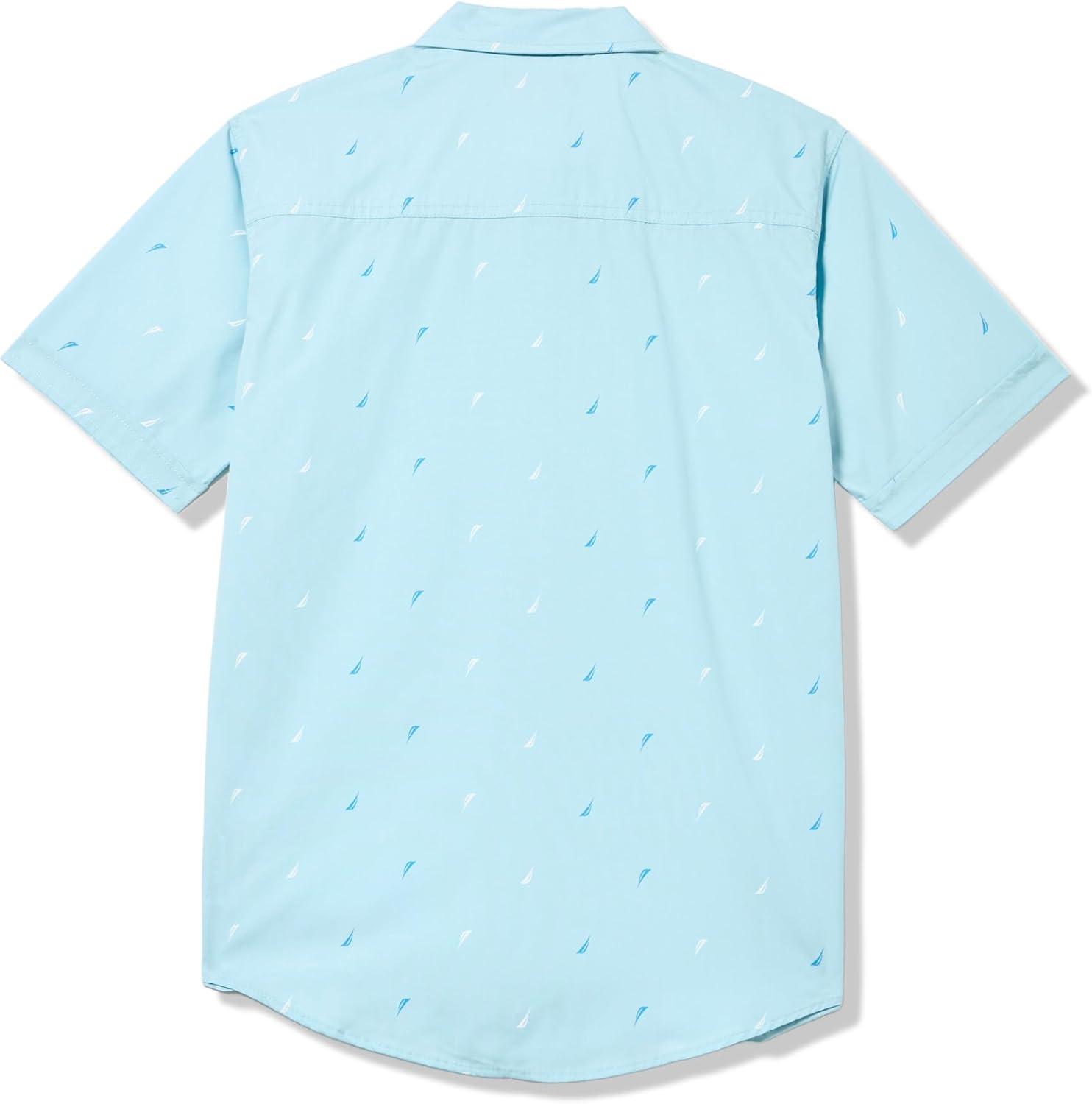 imageNautica Boys Short Sleeve Woven ButtonDown Shirt Light Weight amp BreathableJclass Aop Beachball Blue
