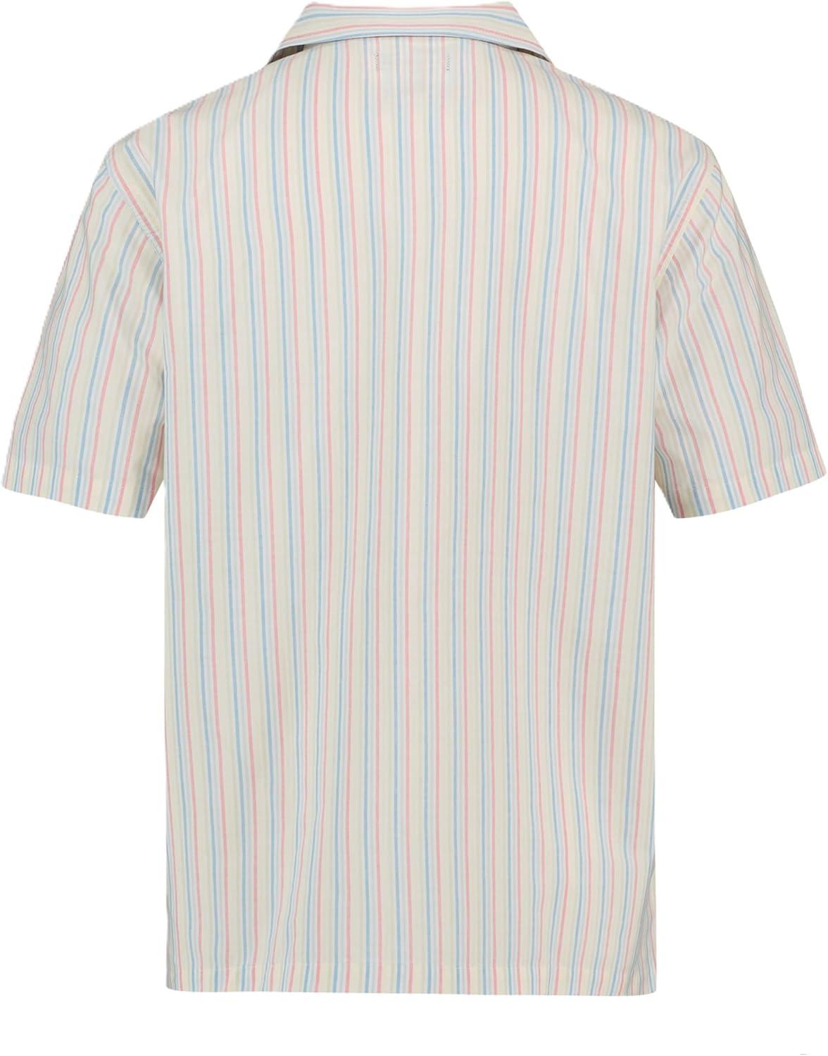 imageNautica Boys Short Sleeve Woven ButtonDown Shirt Light Weight amp BreathableRainbow Stripe on Bright White