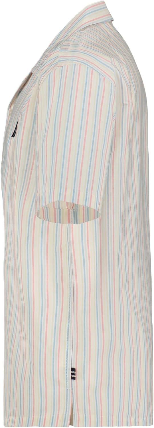 imageNautica Boys Short Sleeve Woven ButtonDown Shirt Light Weight amp BreathableRainbow Stripe on Bright White