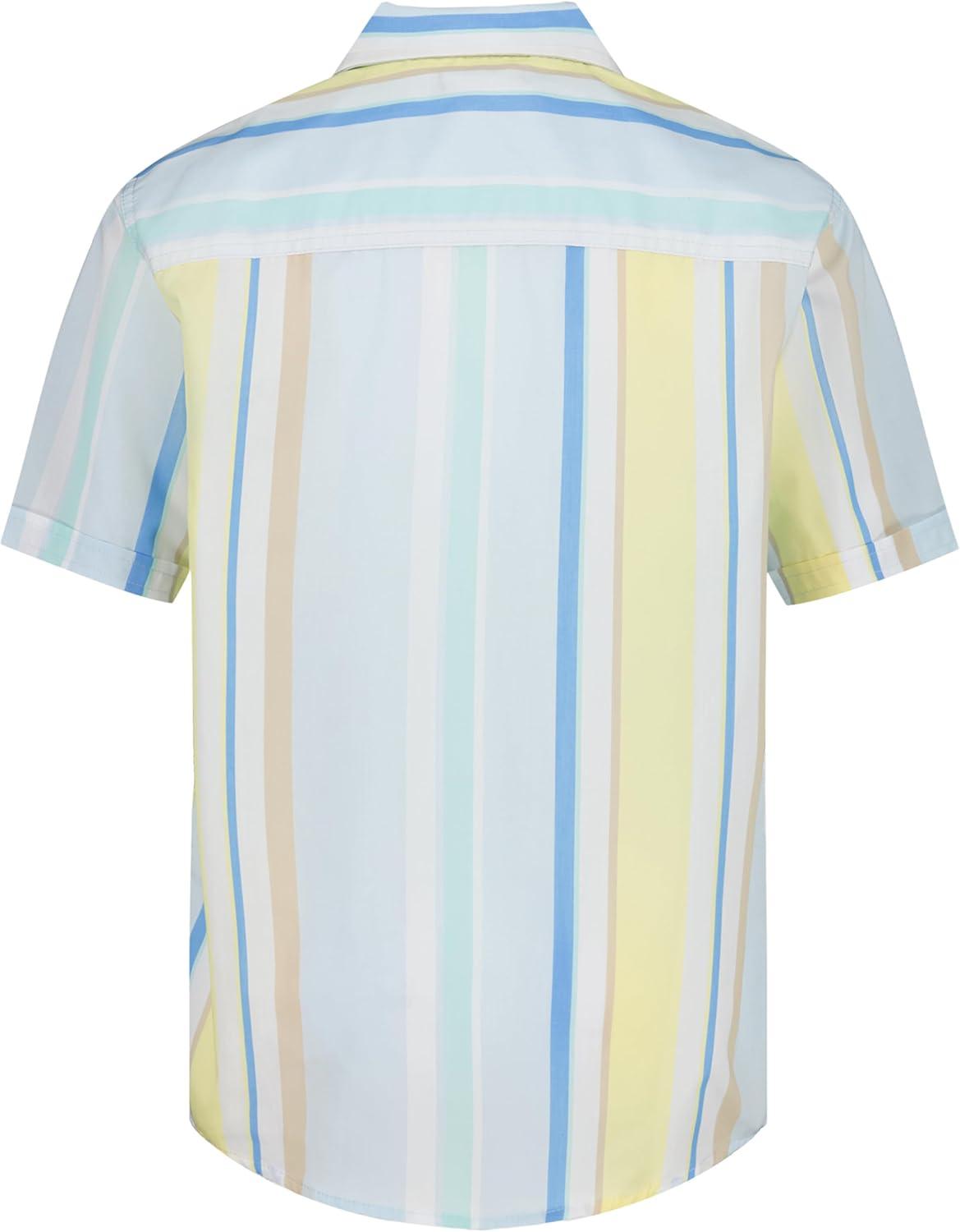 imageNautica Boys Short Sleeve Woven ButtonDown Shirt Light Weight amp BreathableSail Stripe Ice Blue