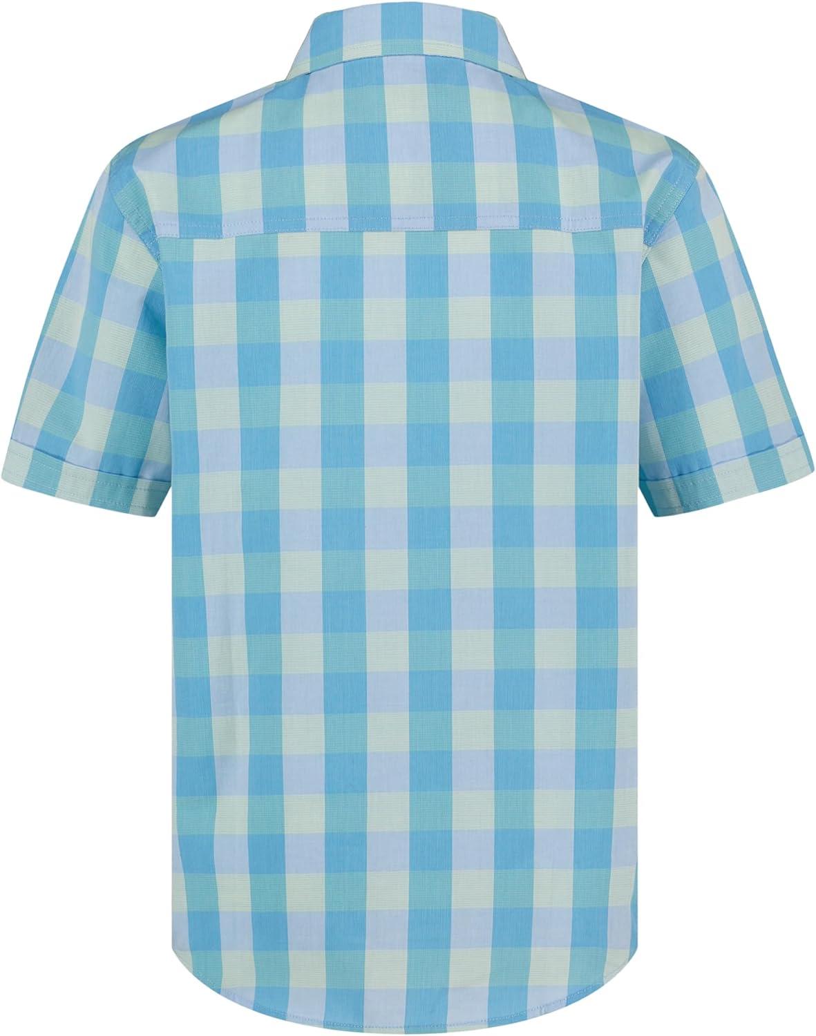 imageNautica Boys Short Sleeve Woven ButtonDown Shirt Light Weight amp BreathableSpring Check Azure