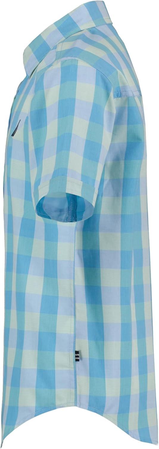 imageNautica Boys Short Sleeve Woven ButtonDown Shirt Light Weight amp BreathableSpring Check Azure