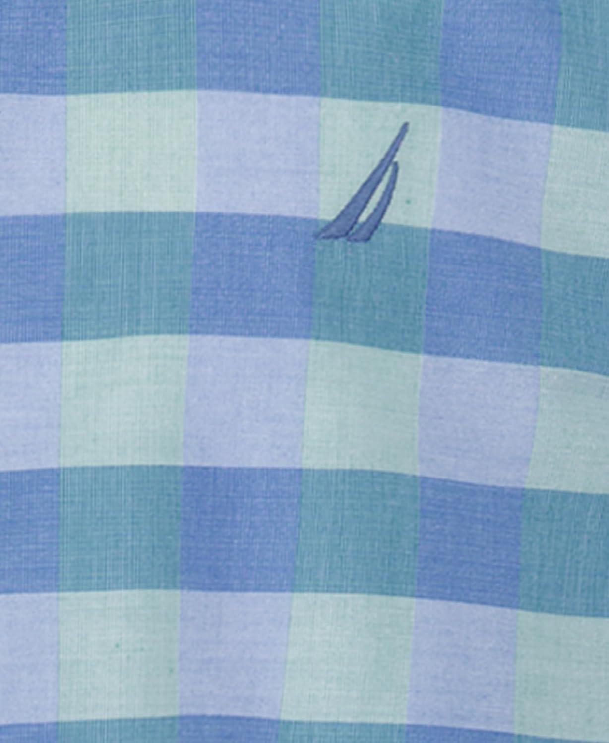 imageNautica Boys Short Sleeve Woven ButtonDown Shirt Light Weight amp BreathableSpring Check Blue Tint