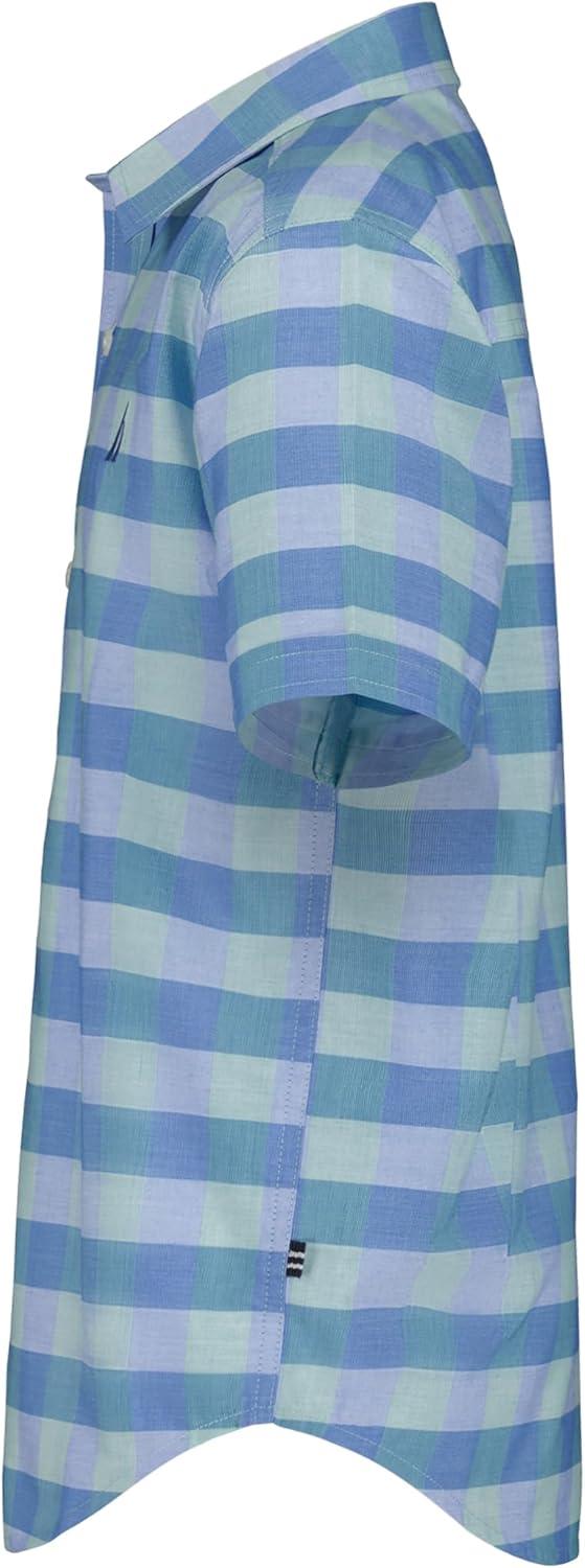 imageNautica Boys Short Sleeve Woven ButtonDown Shirt Light Weight amp BreathableSpring Check Blue Tint