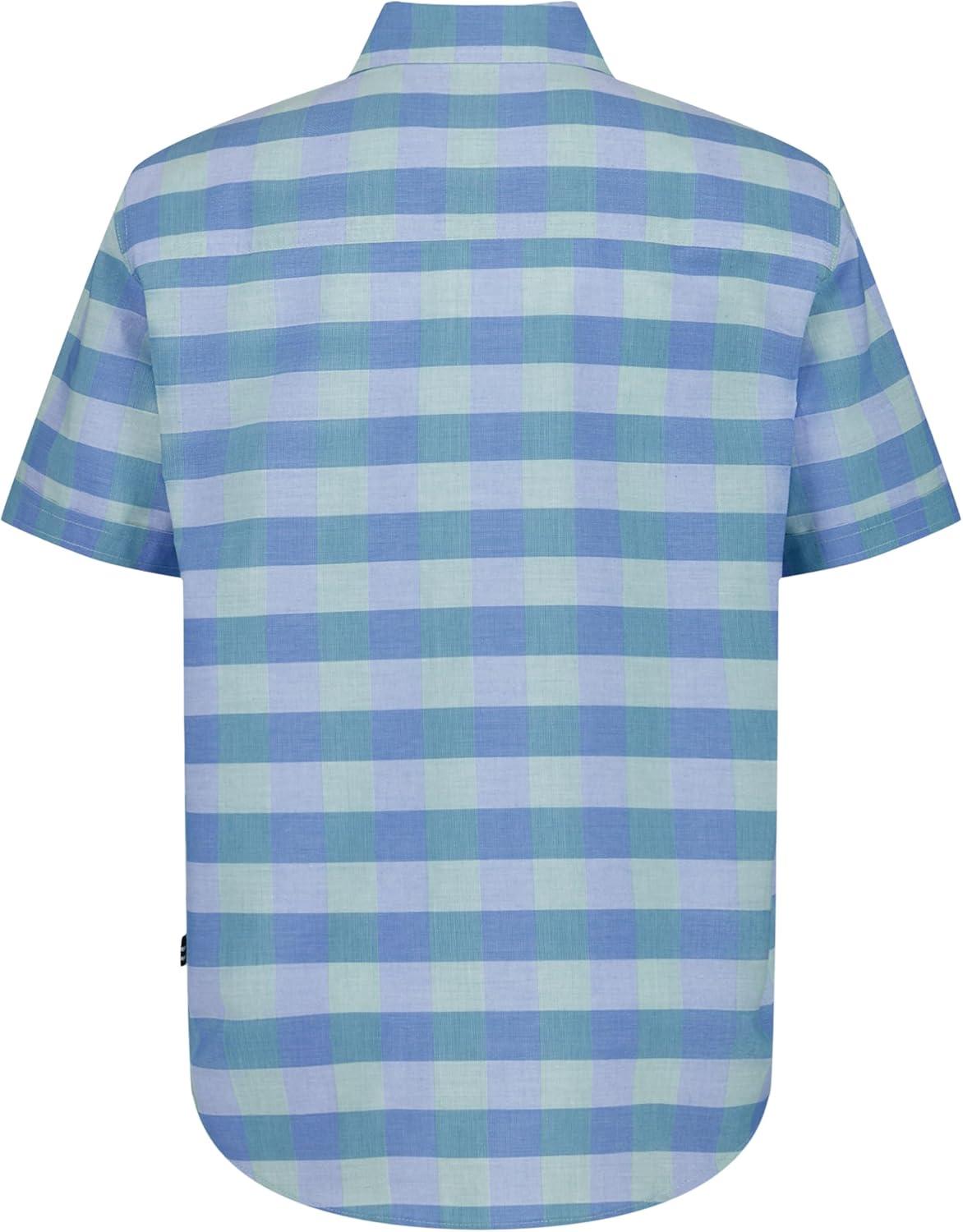 imageNautica Boys Short Sleeve Woven ButtonDown Shirt Light Weight amp BreathableSpring Check Blue Tint