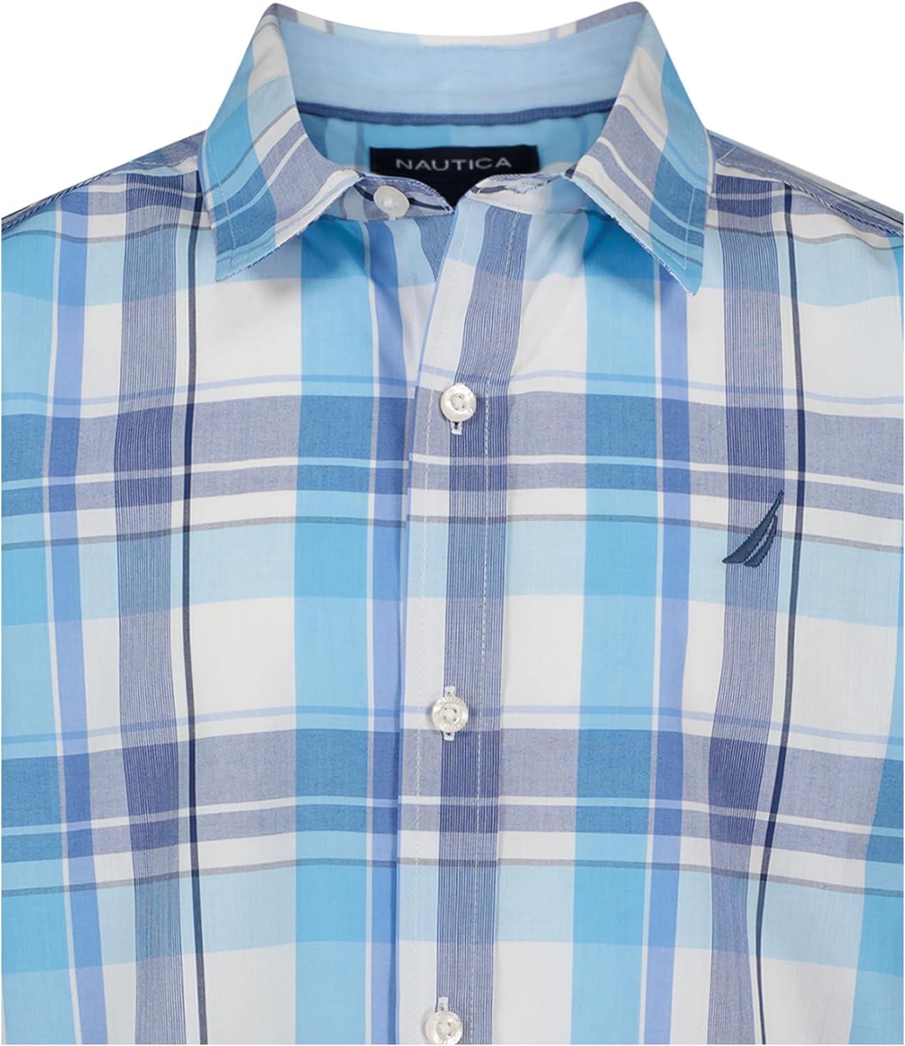 imageNautica Boys Short Sleeve Woven ButtonDown Shirt Light Weight amp BreathableSpring Plaid
