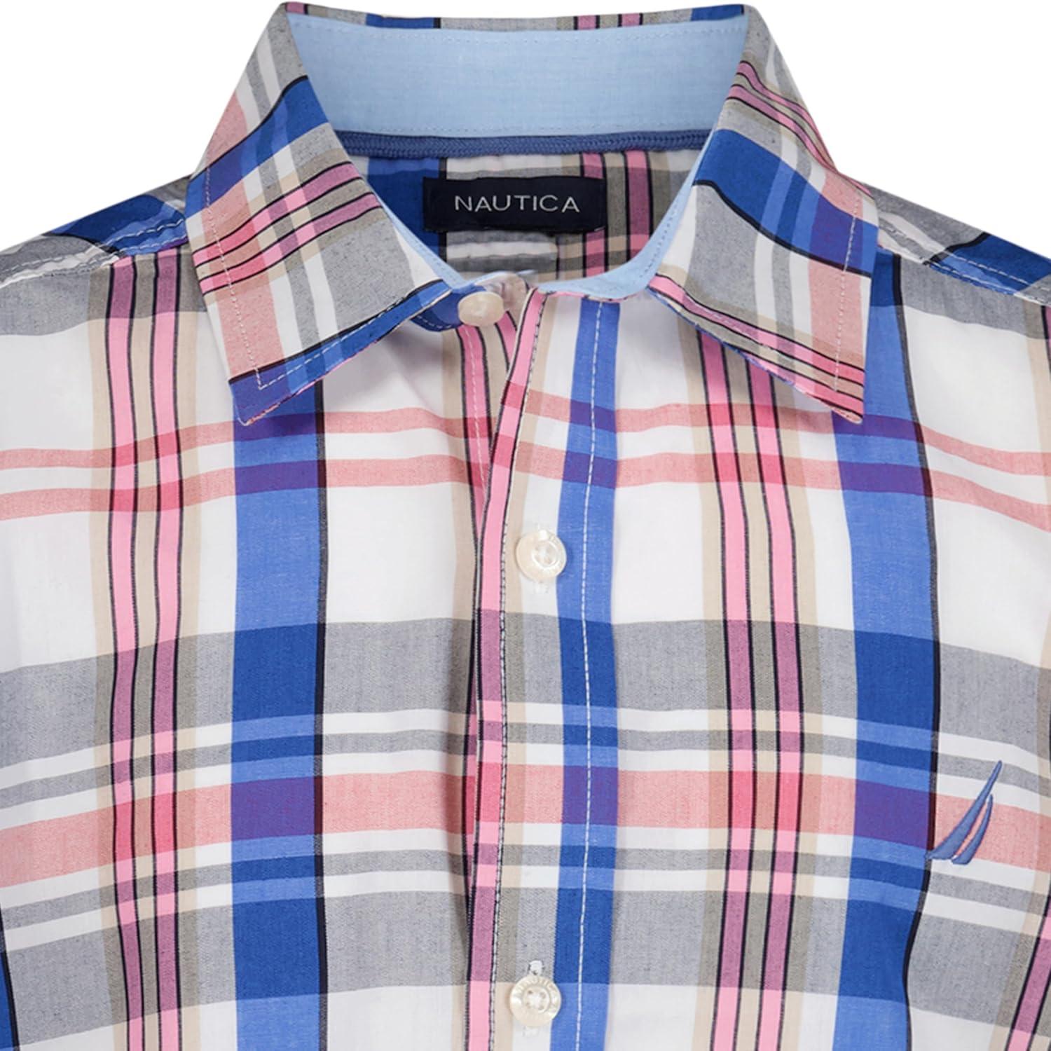 imageNautica Boys Short Sleeve Woven ButtonDown Shirt Light Weight amp BreathableTraditional Plaid