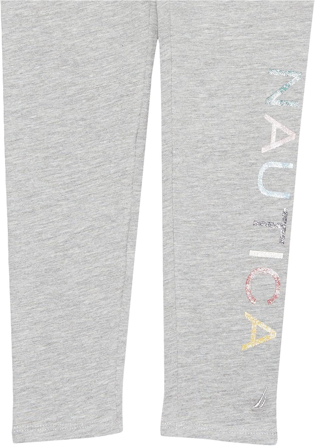 imageNautica Girls Leggings Full Length Pullon Stretch Pants with Elastic Waistband amp Logo DetailLight Grey Multi