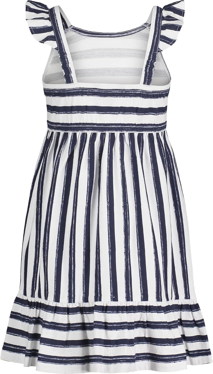 imageNautica Girls Printed Flutter Dress Sleeveless with Ruffled Shoulders amp Cinched WaistPeacoat Stripe