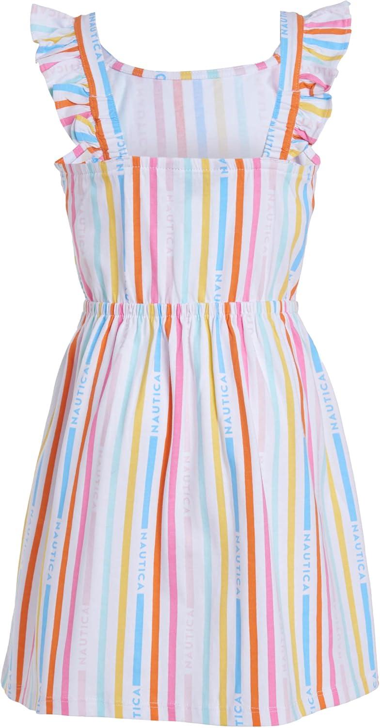 imageNautica Girls Printed Flutter Dress Sleeveless with Ruffled Shoulders amp Cinched WaistWhite Rainbow