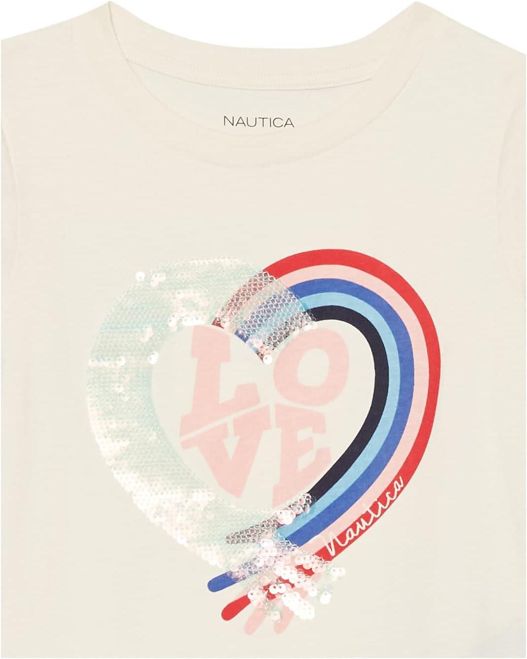imageNautica Girls Short Sleeve Legacy TShirt with Flip Sequin Design Cotton Tee with Tagless InteriorEggnog Love