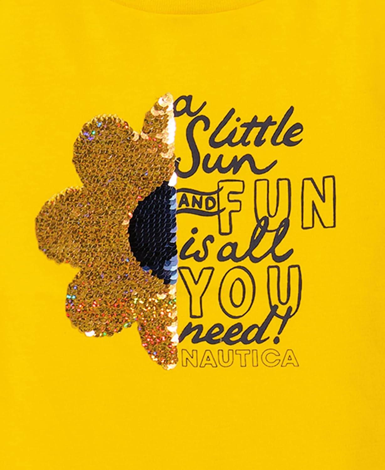 imageNautica Girls Short Sleeve Legacy TShirt with Flip Sequin Design Cotton Tee with Tagless InteriorLemon Sequin Sun