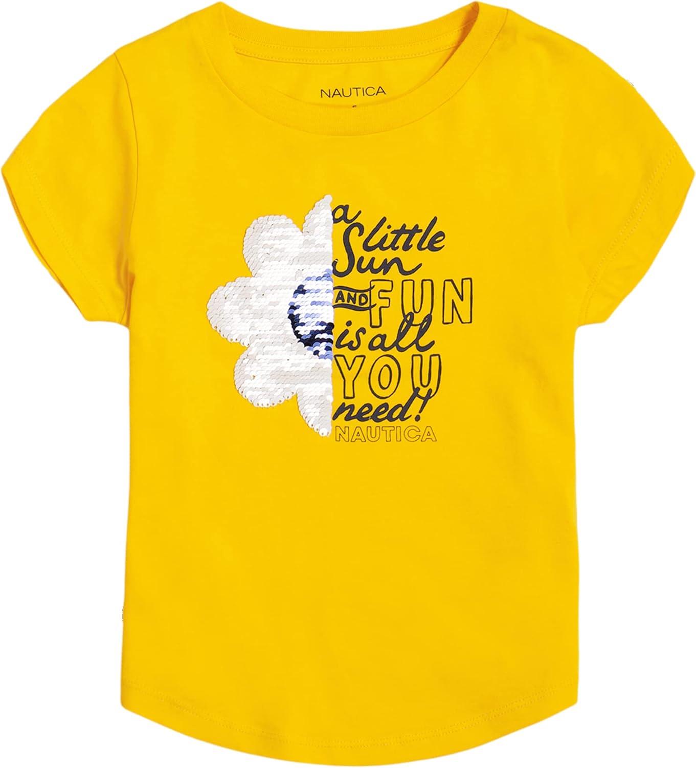 imageNautica Girls Short Sleeve Legacy TShirt with Flip Sequin Design Cotton Tee with Tagless InteriorLemon Sequin Sun