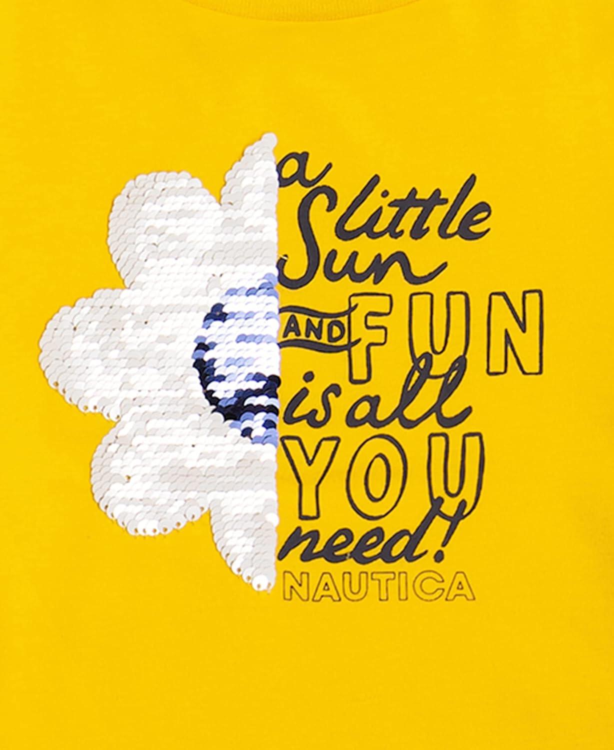 imageNautica Girls Short Sleeve Legacy TShirt with Flip Sequin Design Cotton Tee with Tagless InteriorLemon Sequin Sun