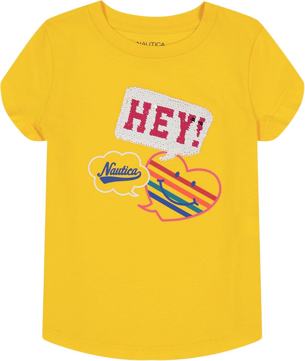 imageNautica Girls Short Sleeve Legacy TShirt with Flip Sequin Design Cotton Tee with Tagless InteriorMaize Hey