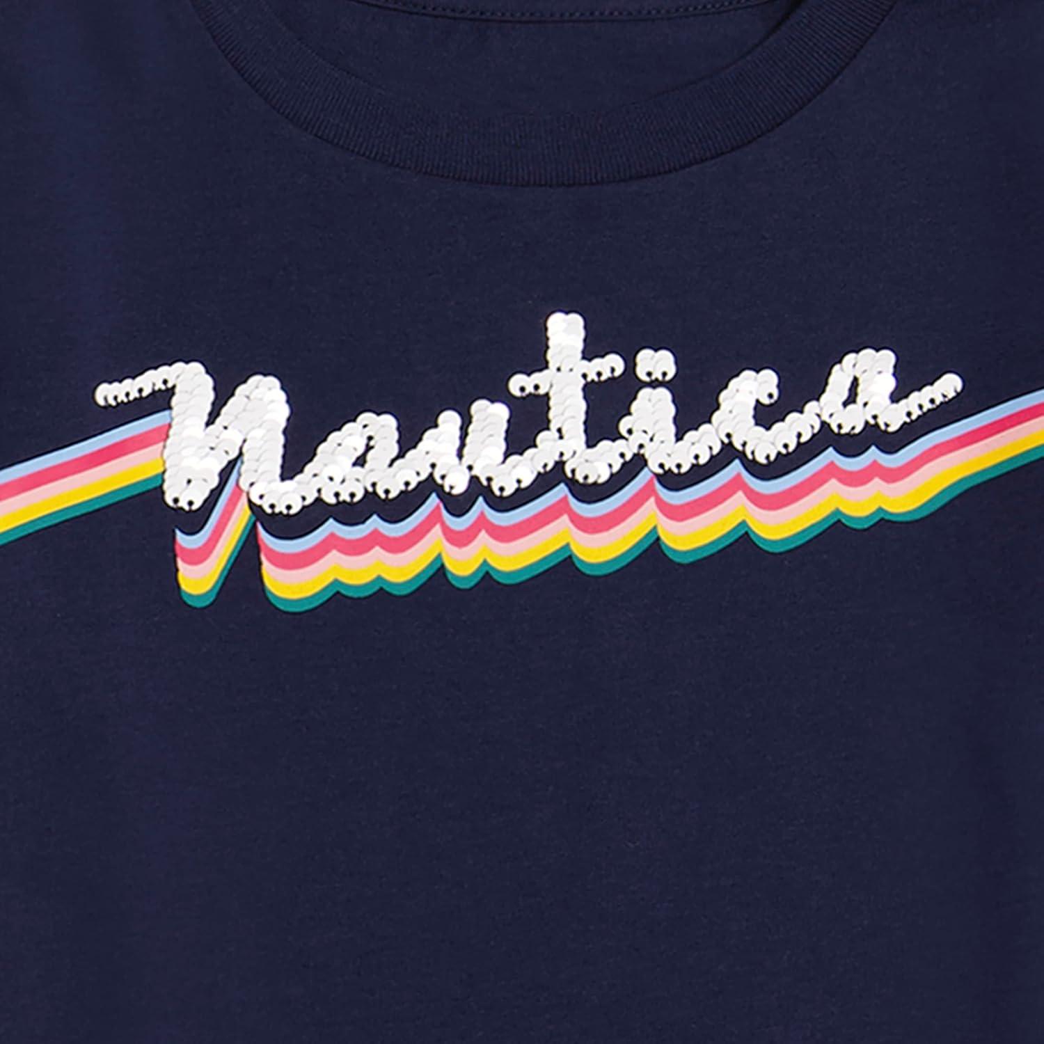 imageNautica Girls Short Sleeve Legacy TShirt with Flip Sequin Design Cotton Tee with Tagless InteriorPeacoat ScriptSequin