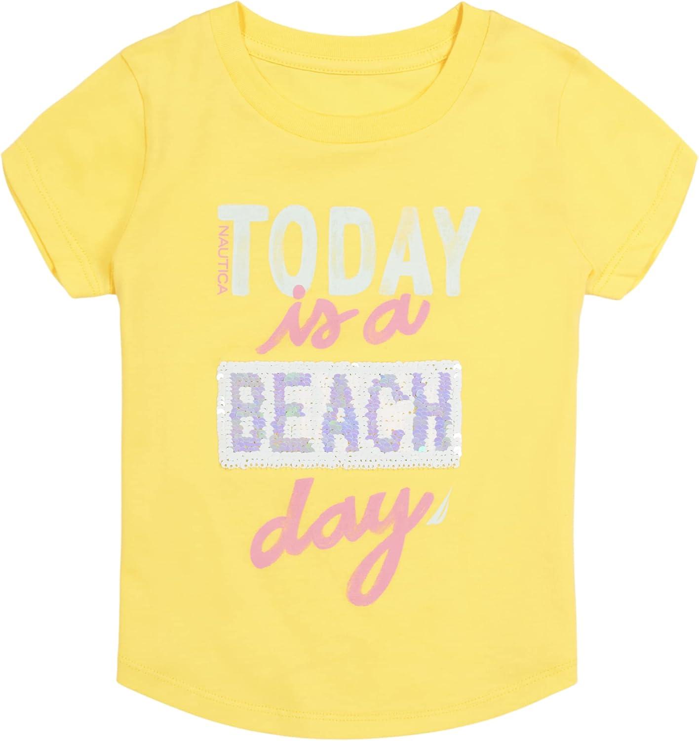 imageNautica Girls Short Sleeve Legacy TShirt with Flip Sequin Design Cotton Tee with Tagless InteriorYellow Sunny Day
