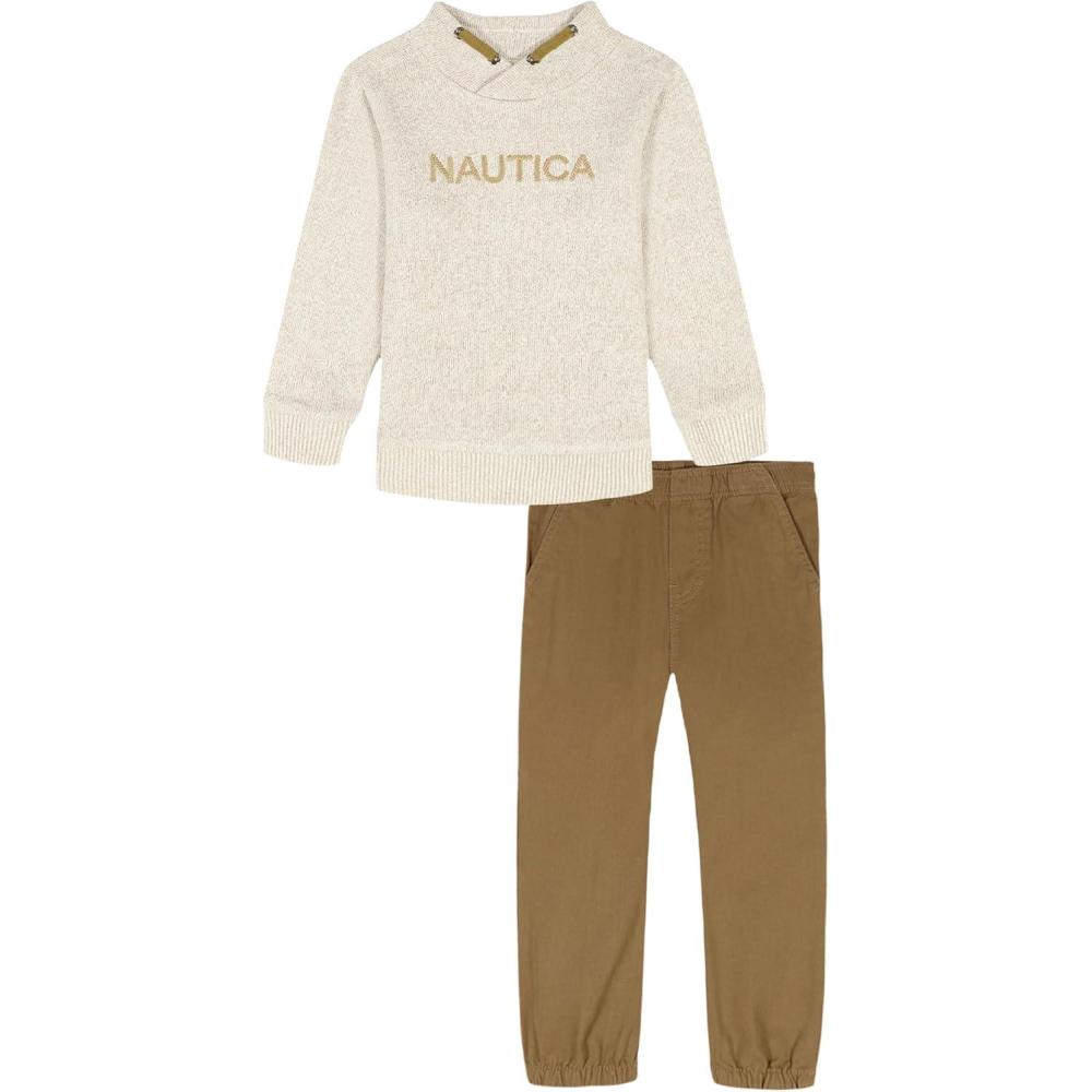 imageNautica Boys 2 Pc Knit Top and Woven Pant SetFarina HeatherTigers Eye