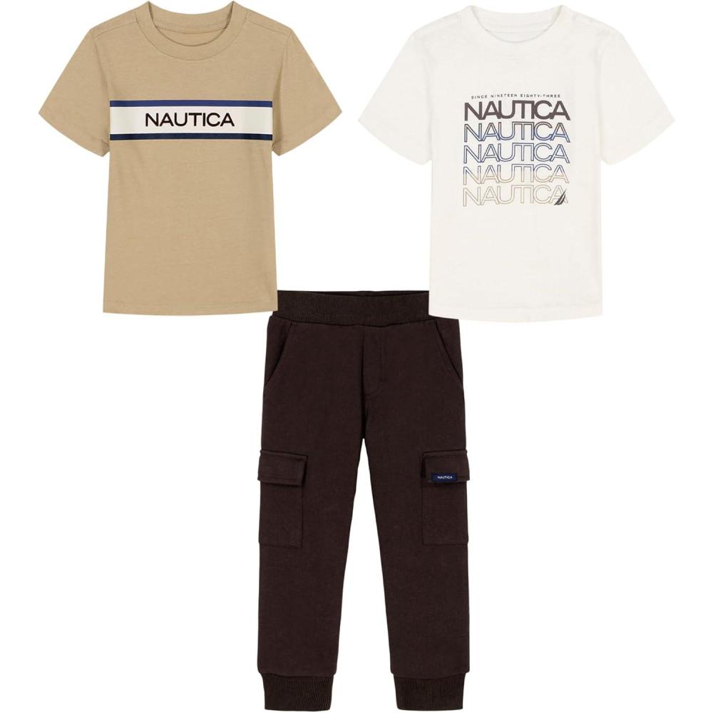 imageNautica Boys 3 Pc Two Tee Pant SetCannoli CreamWhite PepperJava