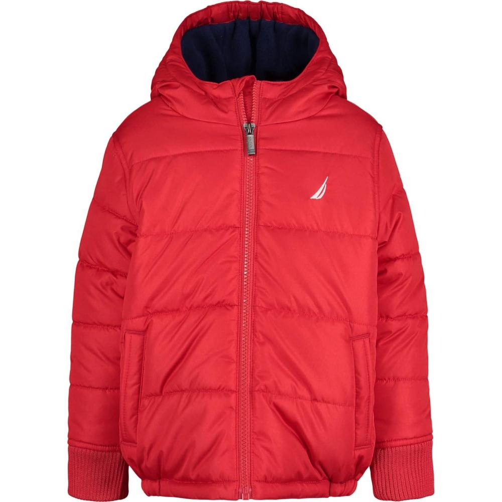 imageNautica Boys Heavyweight Hooded Bubble Jacket With Polar Fleece LiningCarmineNavy