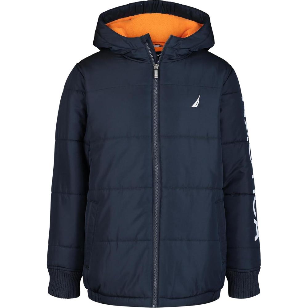 imageNautica Boys Heavyweight Hooded Bubble Jacket With Polar Fleece LiningNew Sport Navy