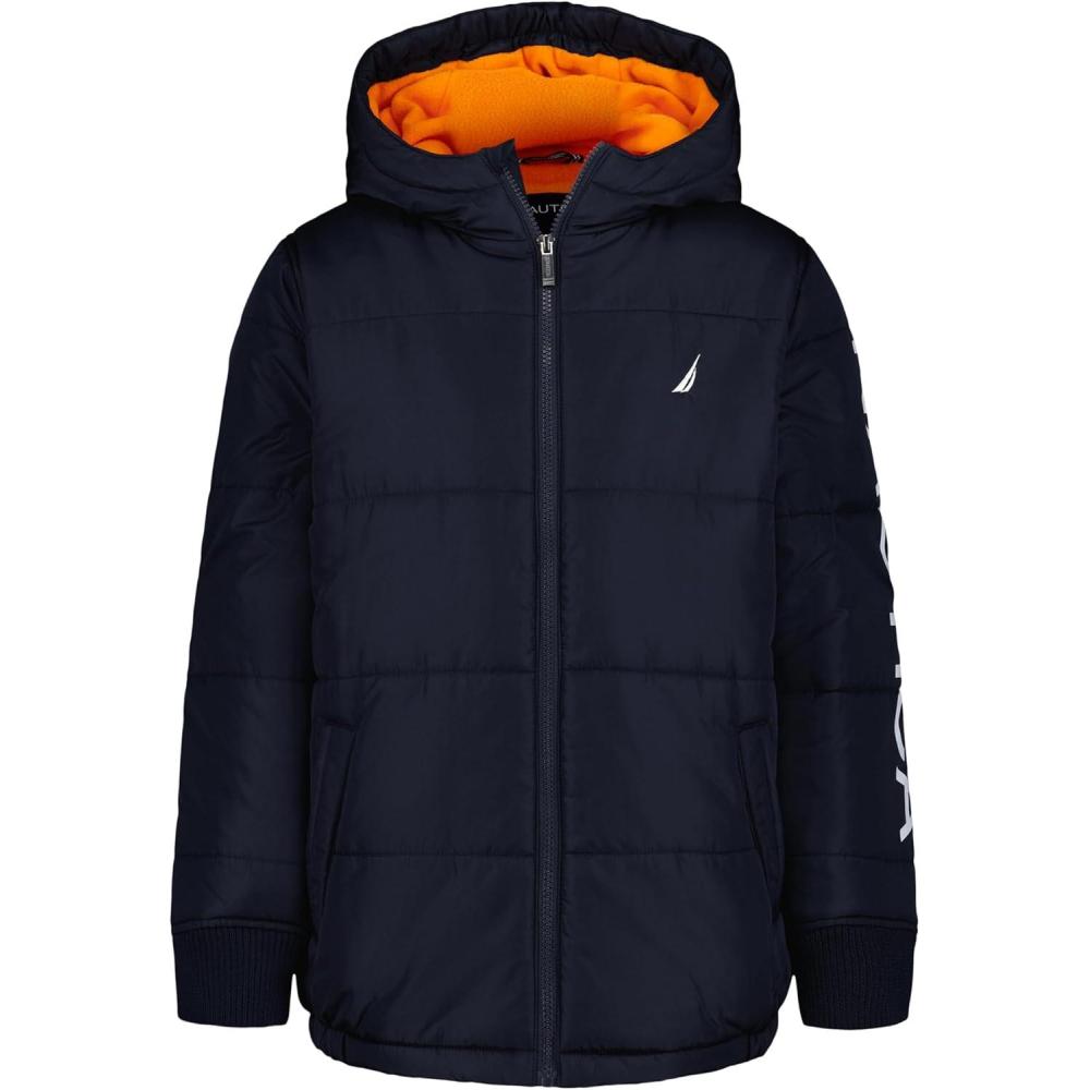 imageNautica Boys Heavyweight Hooded Bubble Jacket With Polar Fleece LiningSport NavyOrange
