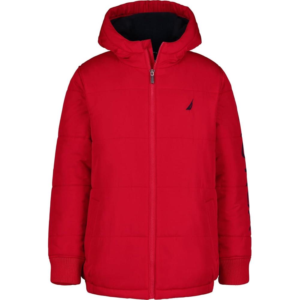 imageNautica Boys Heavyweight Hooded Bubble Jacket With Polar Fleece LiningTango Red