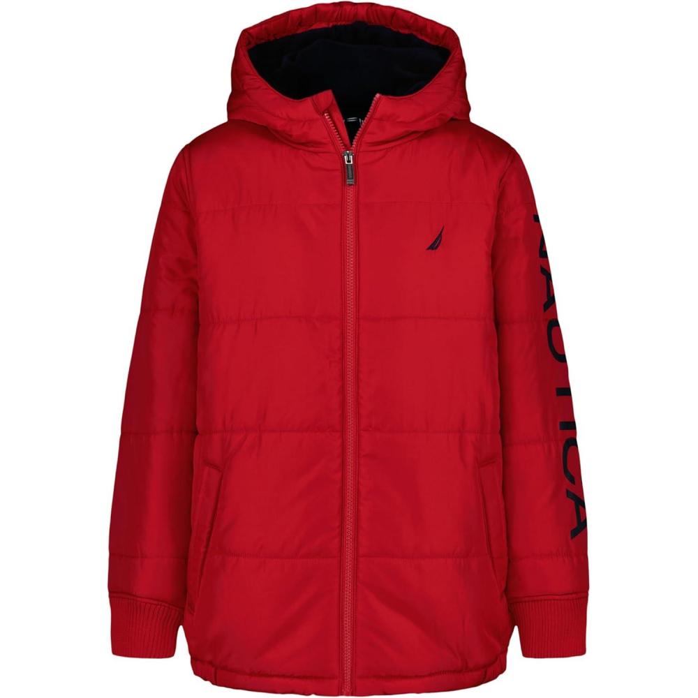 imageNautica Boys Heavyweight Hooded Bubble Jacket With Polar Fleece LiningTango RedNavy