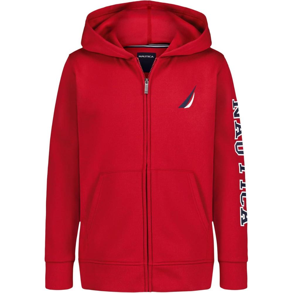 imageNautica Boys Long Sleeve Fleece Full Zip Hoodie Comfortable Relaxed FitJclass Duo Rio Red