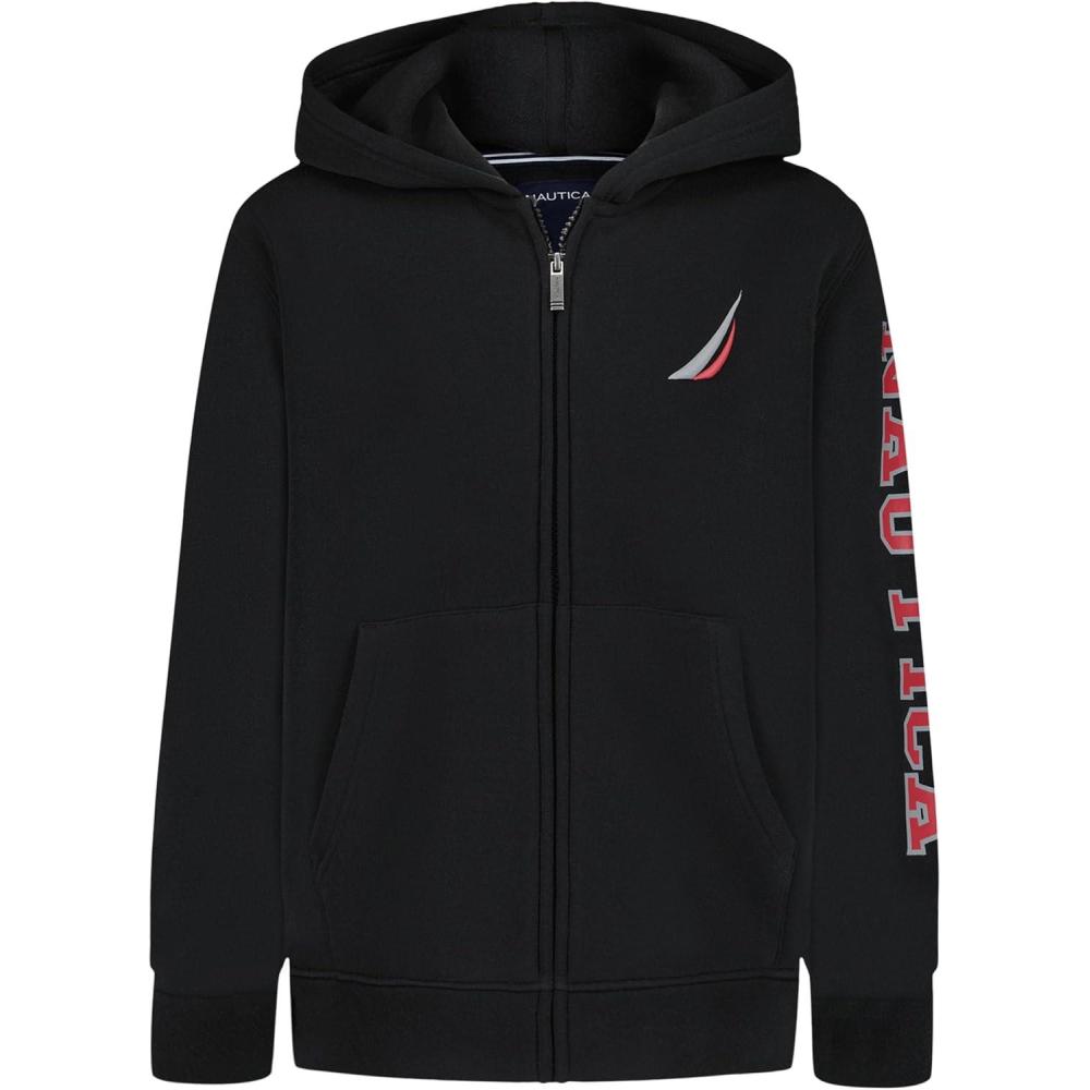 imageNautica Boys Long Sleeve Fleece Full Zip Hoodie Comfortable Relaxed FitJclass Duo True Black