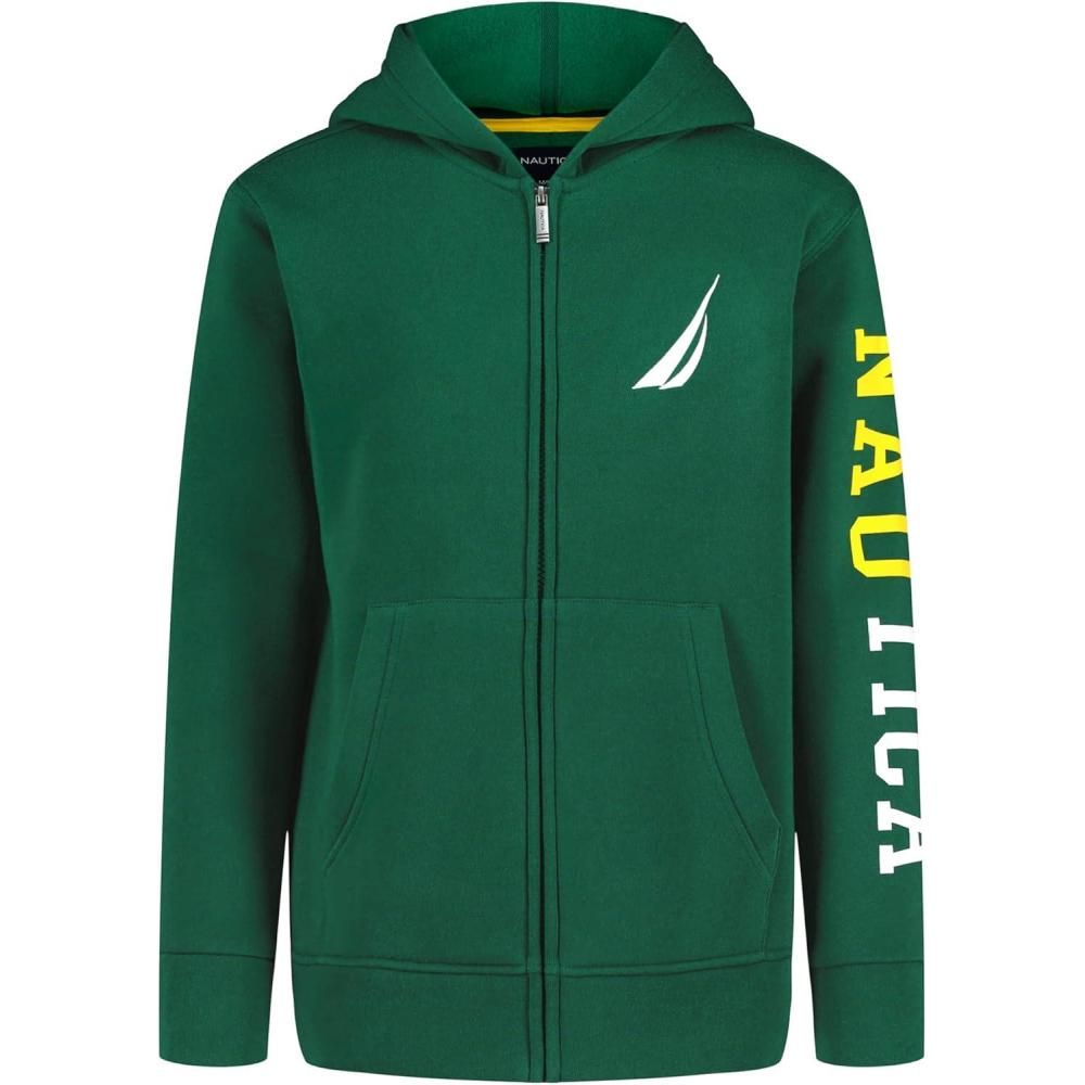 imageNautica Boys Long Sleeve Fleece Full Zip Hoodie Comfortable Relaxed FitJclass Evergreen