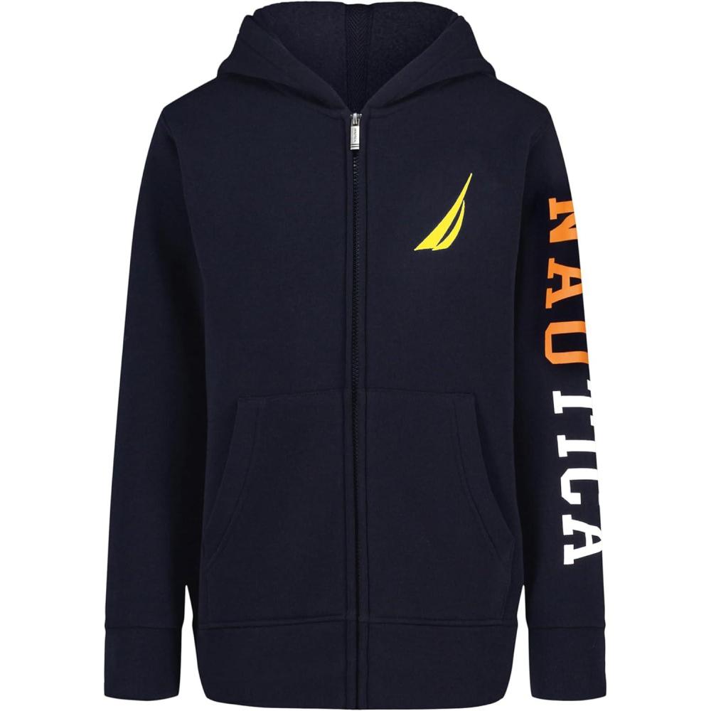 imageNautica Boys Long Sleeve Fleece Full Zip Hoodie Comfortable Relaxed FitJclass Sport Navy