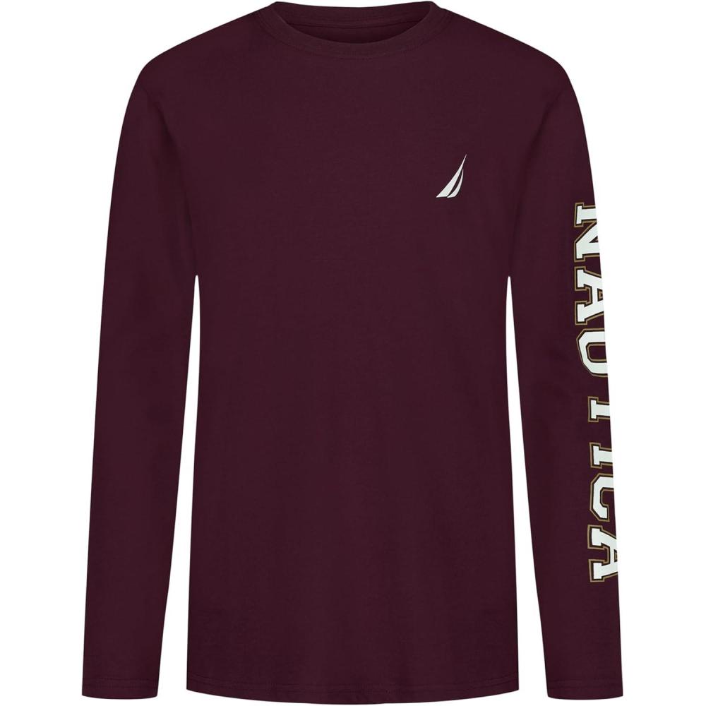 imageNautica Boys Long Sleeve Screen Print Graphic TShirtBold Tawny Port