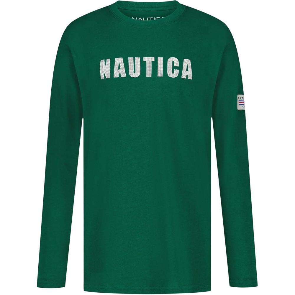imageNautica Boys Long Sleeve Screen Print Graphic TShirtChain Stitch Evergreen