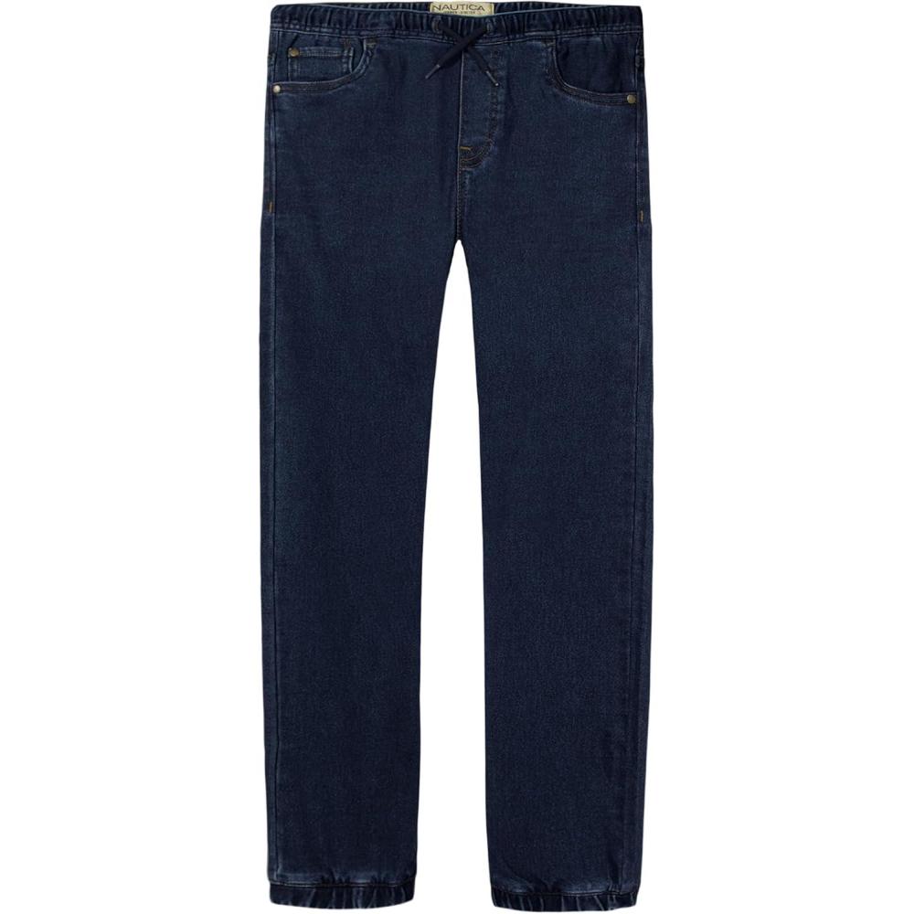 imageNautica Boys Pullon Stretch Denim JoggerStyle Jeans 5Pocket Style amp Drawstring ClosureDark Blue